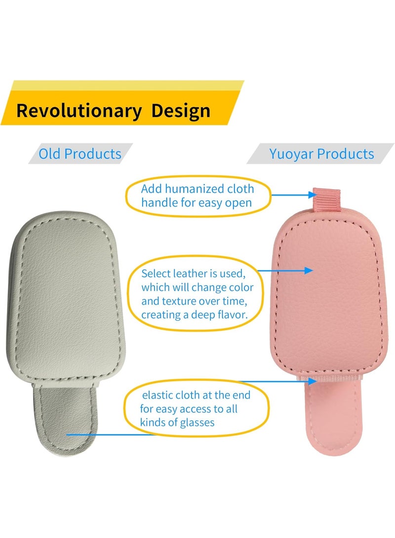 2 Packs Sunglasses Holders for Car Visor - Magnetic Leather Sunglasses Holder and Ticket Card Clip - Car Visor Accessories (Pink) - Image 3